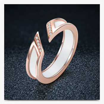 Модиль бял керамичен пръстен с един до Австралия Циркон канал монтаж на розово-златен метал сватбени открити пръстени за жени