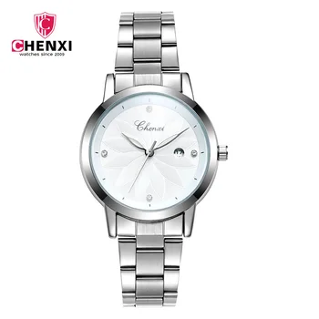 Модната марка CHENXI елегантни дамски часовници 303L розово сребро неръждаема стомана, планински кристал, минимализъм дамски Кварцов часовник