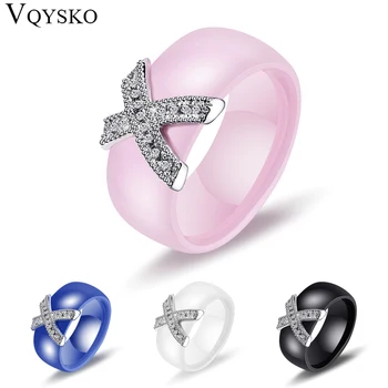 Модни бижута женски пръстен с кристал AAA 8 мм X кръст керамични пръстени за жени, сватбени аксесоари и подаръци дизайн