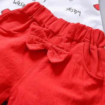 Момиче облекло набор от картун печат на тениска + лук шорти Детски дрехи мода лято момиче тениска новородено комплект дрехи