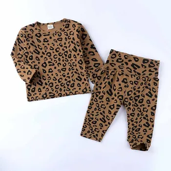 Момче, момиче, момче с дълъг ръкав корейски Леопардовые панталони еластична Висока Талия за да се затопли пижами, бебешко семейство пижама комплект