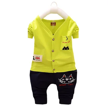 Момче облекло от две части карикатура печат с дълъг ръкав V-образно деколте, риза, панталони бебе или дете 1-3 г. дете качество дрехи 2019 гореща разпродажба