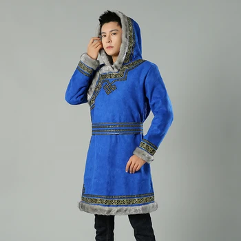 Монголски Зимни мъжки паркове doesn ' t руно традиционната етническа облекло за мъже с качулка, якета мъжки палта Tang костюм на топ