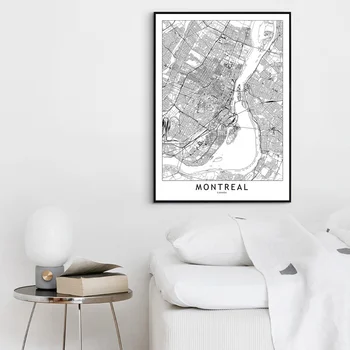 Монреал Черно-Бял Потребителски Свят Карта На Града Плакати Печат Nordic Стил На Изкуството На Стената Снимки Home Decor Платно Живопис