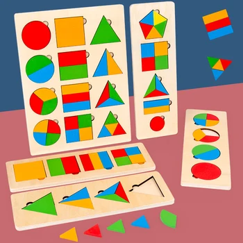 Монтесори материали цветна геометрия хватательная дъска дървена вързана форма за улавяне на Сортировочная дъска играчки за бебето основната образователна играчка