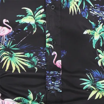 Мъжете 3D пламък птица печат блуза, риза нов свободно време Slim Fit отложной яка, цветни ризи с дълъг ръкав Хавайски ваканция градинска облекло