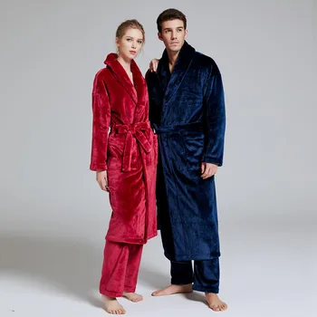 Мъжете и жените зима пижами костюм определя нощница и халат с дълги панталони Loungewear набор от