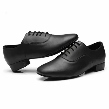 Мъжете момче латиноамерикански балните танцови обувки мъжки черни модерни танцови обувки на нисък ток 2,5 cm мека подметка Валс, Танго обувки