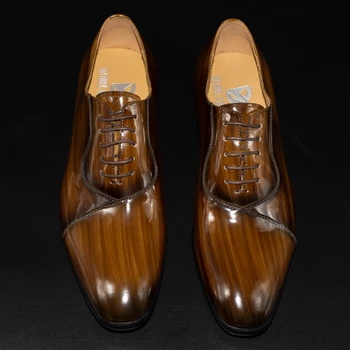 Мъжете Рокля Сватбени Обувки Италия Дизайн Официално Смесен Кафяв Цвят Луксозен Стил На Високо Качество На Лачена Кожа Оксфорд Човек Ежедневни Обувки