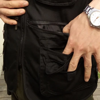 Мъжка жилетка Риболов с множество джобове с Цип за снимката / лов / спорт пътуване на открито-черен, XL