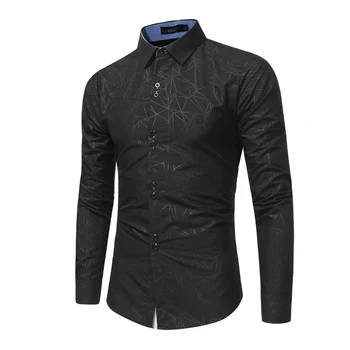 Мъжка мода 3D геометрична печат с дълъг ръкав ризи Мъжки тънък голям размер риза мъжка риза мъжка мода риза