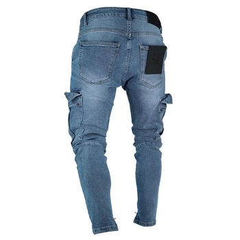Мъжка мода Hi Street Дънки панталони с големи джобове градинска облекло участък дънкови панталони за мъже глезените с цип размер S-3XL