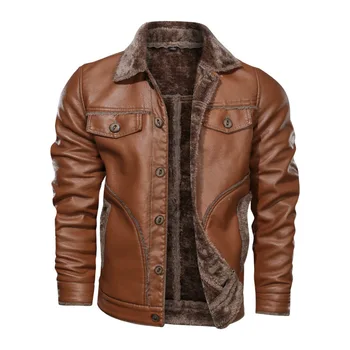 Мъжка Мода зимно кожено яке палто плюс размера на дебел топъл руно изкуствена кожа яке мъжете бомбер яке Chaqueta Moto Hombre