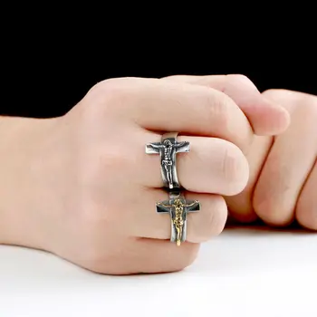 Мъжка мода на кръста Исус пръстени мотоциклет партия steampunk хладен сребърен цвят пръстени, мъжки пръстени колоездач пръстени бижута и аксесоари