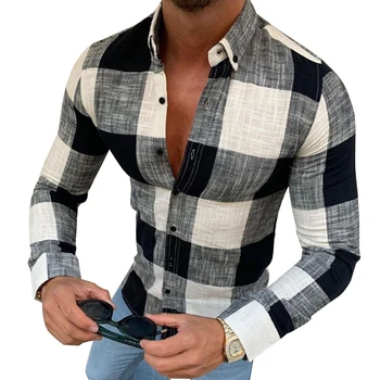 Мъжка риза 2020 нов стил, мода за мъже дрехи с дълъг ръкав отложным яка ежедневни бизнес основна облекло риза каре