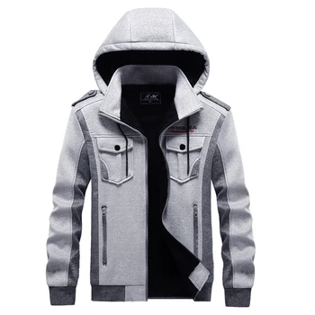 Мъжки блузи, плюс кадифе и топла качулка 2020 Есен Зима ежедневни градинска hoody с джобове с цип, спортно облекло