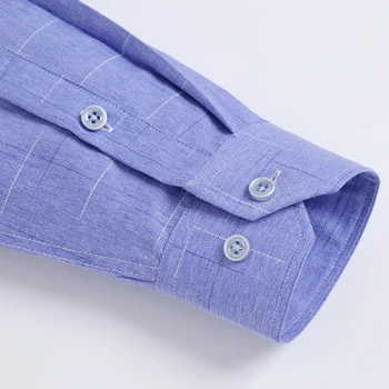 Мъжки ежедневни каре карирани печат участък риза с един джоб удобни бамбукови влакна Standard-fit с дълъг ръкав ризи