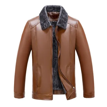 Мъжки зимни кожени якета Пу палто руно носят мъжки ревера зимата е по-дебел PU кожено яке ежедневни кожа яке, Кожено облекло