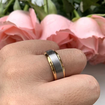 Мъжки и женски волфрам пръстен златен венчален пръстен matte е удобен кацане със скосени ръбове ступенчатыми