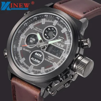 Мъжки кварцов спортни военни led часовник аналогов часовник от неръждаема стомана Top Style Fashion Luxury Leather Band Аналогов&50