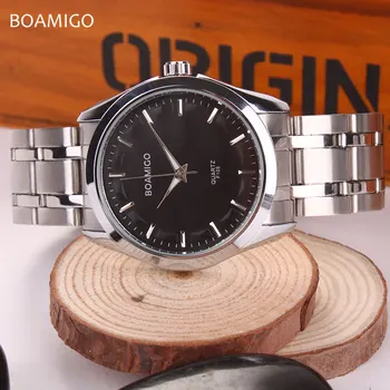 мъжки кварцов часовник сребърен стомана каишка мода бизнес рокля часовници за мъже BOAMIGO марка горещи мъжки ръчен часовник relogio masculino