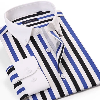 Мъжки контрастная Лоскутная риза с дълъг ръкав и яка, копчета, без джобове на стандартния дизайн ежедневни раирана блуза, риза