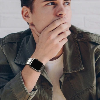Мъжки ластични въжета за часовника от неръждаема стомана, каишка за часовник Apple Watch Band Series 6 5 4 3 38 мм 40 мм 42мм 44mm за каишка за iwatch