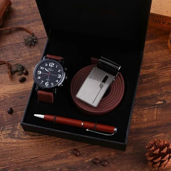 Мъжки луксозни подаръчни комплекти за Мода, Мъжки кварцови часовници с високо качество колан подпис дръжка набор от подаръци за приятеля на съпруга, на бащата
