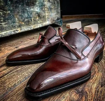 Мъжки обувки от изкуствена кожа на нисък ток с ресни модела обувки обувки броги пролетта ботильоны стари класически мъжки ежедневни F90