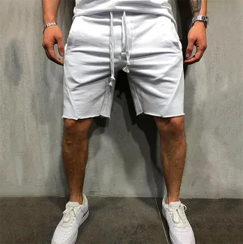 Мъжки памучни панталони с дължина до коляното с еластична шнурком на талията мъжки hoody със странични джобове летни шорти, къси панталони