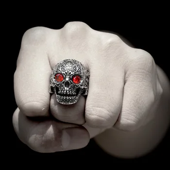 Мъжки пръстени от неръждаема стомана Червен кристал очите на череп на пънк-рок готик за колоездач мъжки човек бижута творчески подарък на едро