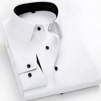 мъжки работни ризи Марка мек, с дълъг ръкав квадратен яка-обикновена масивна обикновен / кепър мъжки ризи рокли бял мъжки потник