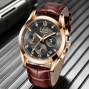 Мъжки часовник LIGE 2020 нов топ марка на луксозни мъжки часовник от дата Спорт военни часовник Кожена каишка кварц бизнес мъжки часовници за подарък