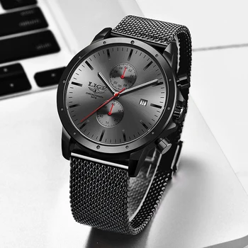Мъжки часовник Top Luxury Brand LIGE Business Watch Men Хронограф Full Стомана водоустойчив аналогов Кварцов часовник мъжки часовник+кутия