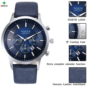 Мъжки часовник мъжки часовник NORTH Quartz Watch Men Top Brand Luxury Famous Wristwatch Business Quartz-watch Relogio Masculino