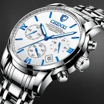 Мъжки часовници най-добрата марка на луксозни CHENXI черно от неръждаема стомана Chrono мъжки ръчен часовник-водоустойчив 3Bar бизнес и ежедневни часовници за мъже