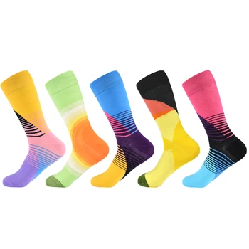 Мъжки чорапи 2019 Нов 5 двойки / лот мъжки чорапи памук класически бизнес ежедневни геометрична души екипаж на партията подарък щастливи чорапи