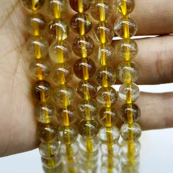 мъниста от естествен камък-жълт рутил кварц кръгли мъниста за бижута 15 инча / strand pick size