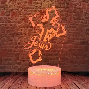 На кръста Исус 3D Night Light LED, USB Лампа 7 промяна на цвета на една илюзия маса с настолна лампа спалня Chirst Home To Назарянина детски играчки