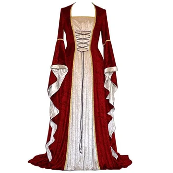 Най-добрите продажба на средновековна рокля Хелоуин костюми за жени cosplay Дворец благороден дълги халати древен звънец ръкав костюм Принцеса рокля