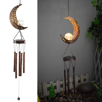Най-новата Луна/Слънце пращене стъклена топка камбанките LED слънчева светлина, вятър камбанки Луната декор за външно външно градинарство подаръци