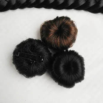 Най-новата Мода момиче Natrual кок перуки, направени от синтетични косми валяк изкуствена коса с щипка-изкуствена коса в кок на косата на перука шапки детски фиби за коса