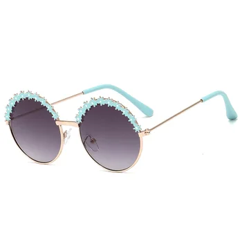 Най-новата модна тенденция сладки цветове кръгли слънчеви очила метална дограма за детски слънчеви очила на момчета и момичета слънчеви очила