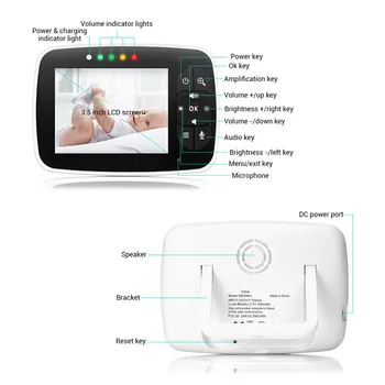 Най-новият бебе монитор, 3,5-инчов LCD екран дисплей детската нощно виждане камера монитор Bebe Lullaby видео и аудио безжичен