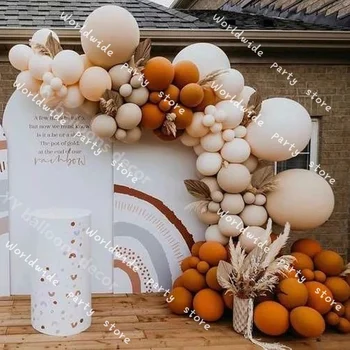 Направи си САМ Балон Garland Arch Kit Global Retro Autumn Theme Color New Year Балон Wedding Layout Orange Background Wall Decoration