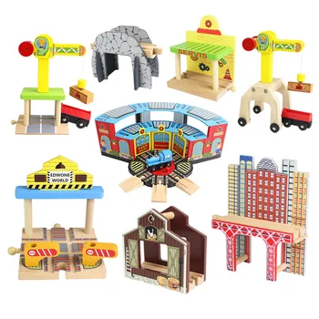 Направи си сам Бук дървена играчка влак песен мост тунел жп гара къща аксесоари нови образователни играчки за деца, детски подарък