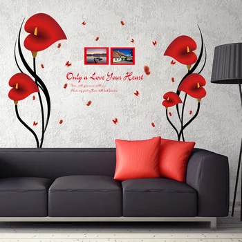 Направи си САМ романтична червен антуриум цветя пеперуда стикери за стена фоторамка кавички домашен интериор подвижна винил PVC спалня деко етикети