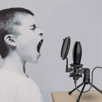 Настолен микрофон на стойка с поп-филтър за преносим микрофон микрофон ударное определяне на студио настолен статив, стойка с филтър