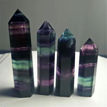 Натурален Кристал флуорит цветни райета, флуорит 4-9 см кристални камък точка изцеление шестоъгълен пръчка лечение камък