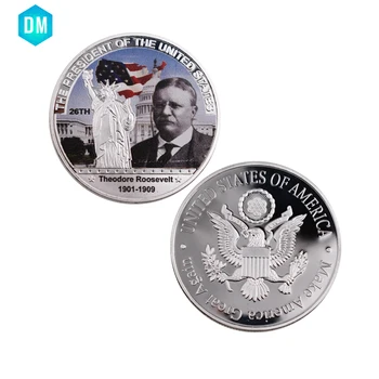 Начало декоративни метални изделия Теодор Рузвелт в САЩ на 26-ти президент на сребърни монети, произведения на изкуството и за детски колекции